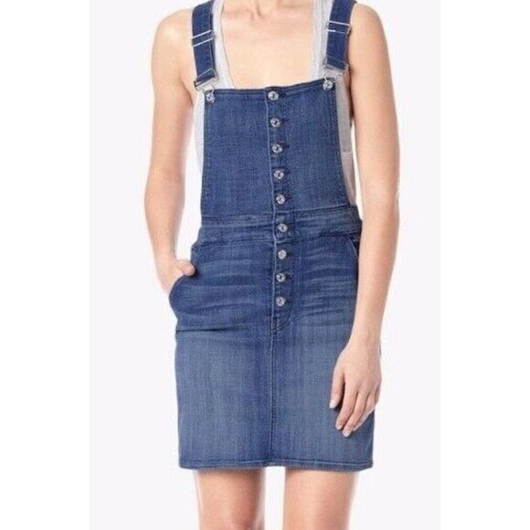 7 FOR ALL MANKIND BLUE FASHION OVERALL STRETCH DRESS MEDIUM‎ BROKEN Size 29 NWT - Picture 1 of 12